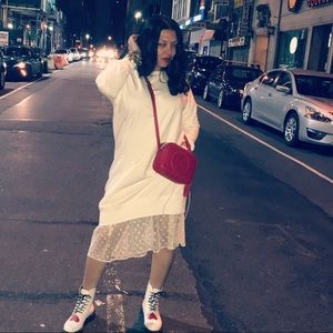 White Sweatshirt Dress W / Lace Trim